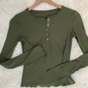 Dark Green Ribbed Long Sleeve Top